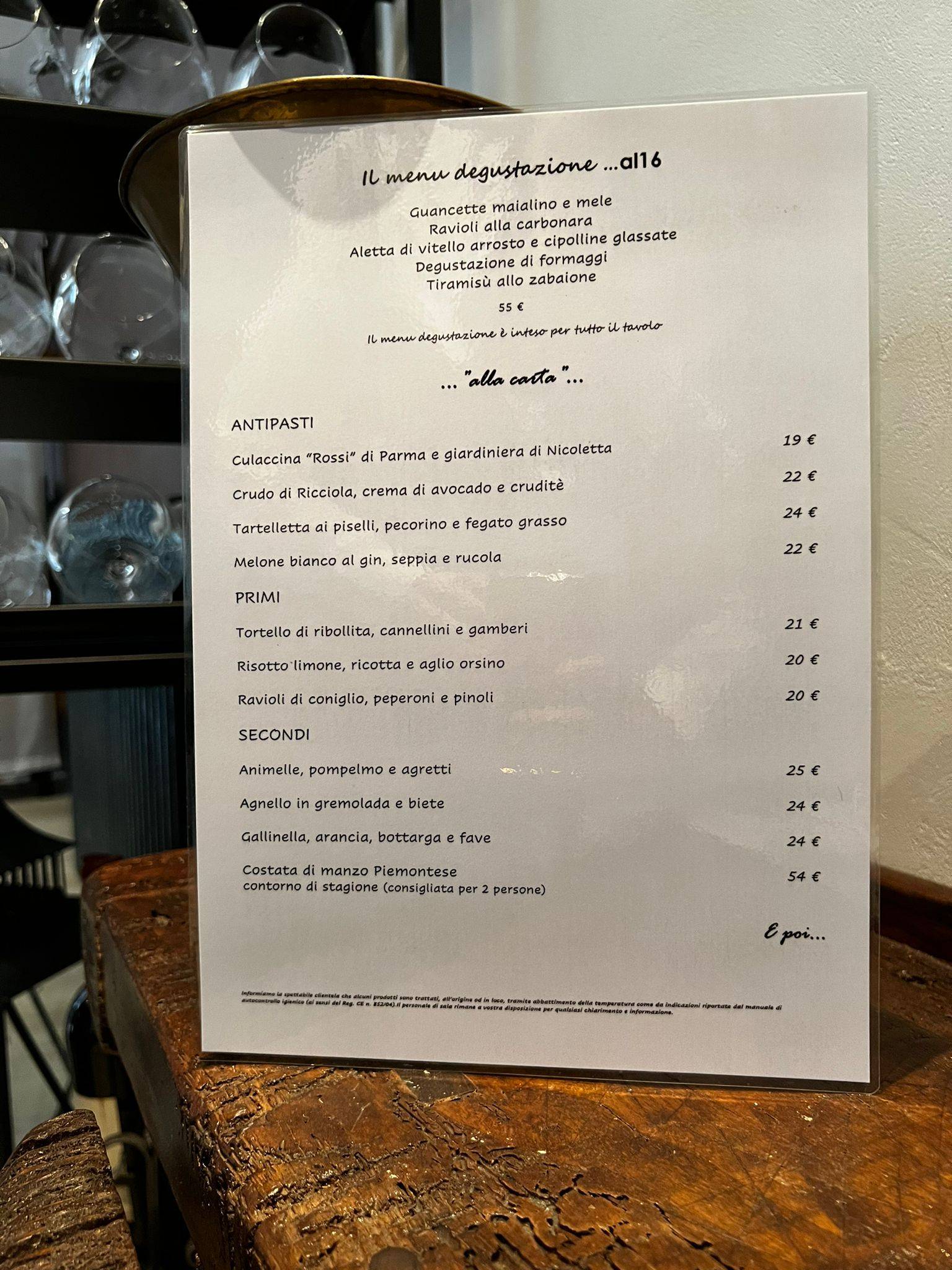 Menu di Ristorante Al 16 