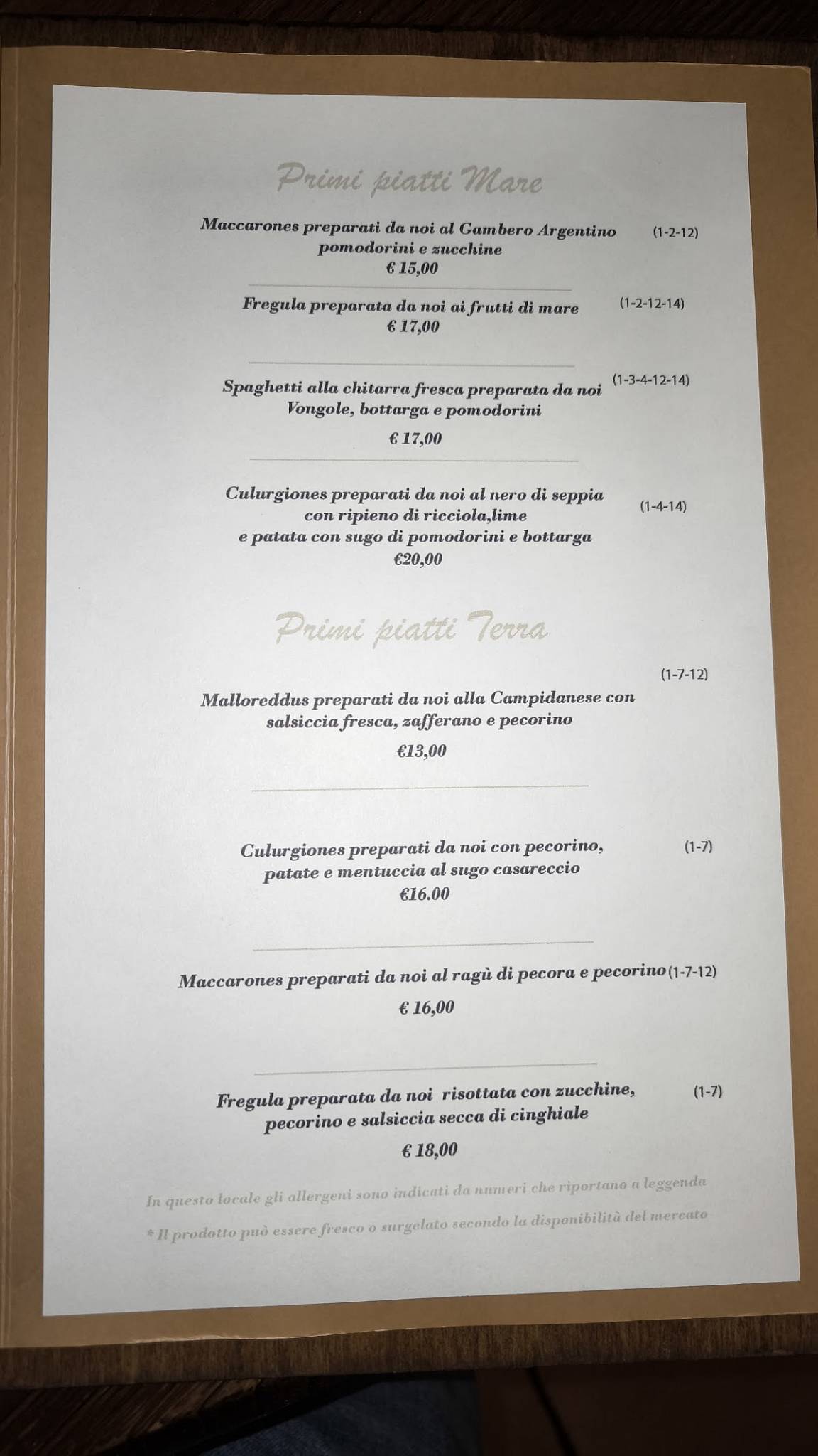 Menu di Ristorante Anima Sarda 