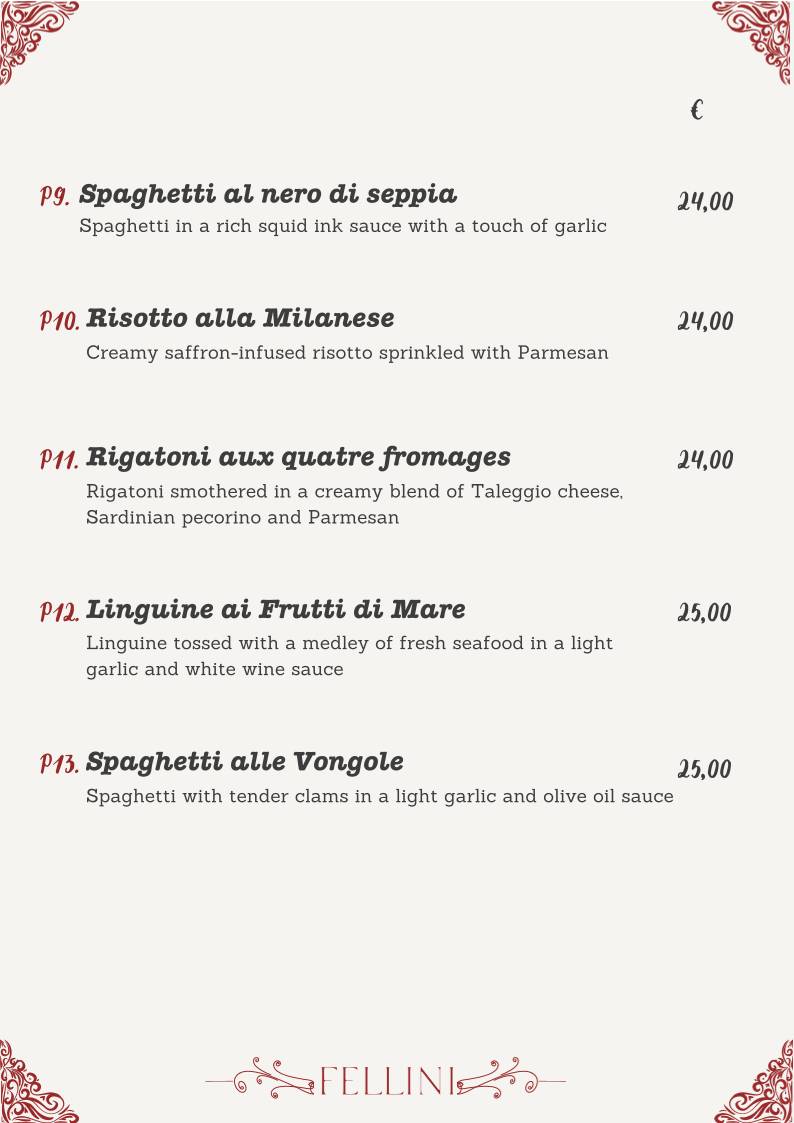 Menu de Ristorante Fellini