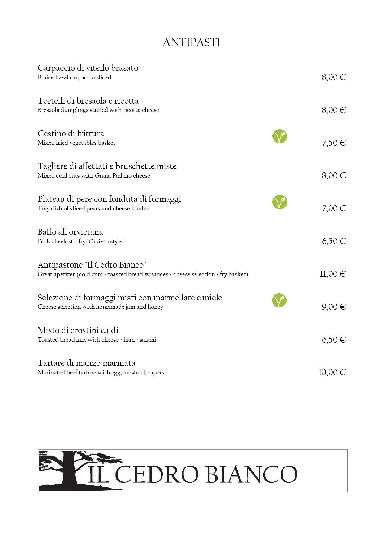 Menu di Il Cedro Bianco Ristorante Pizzeria 