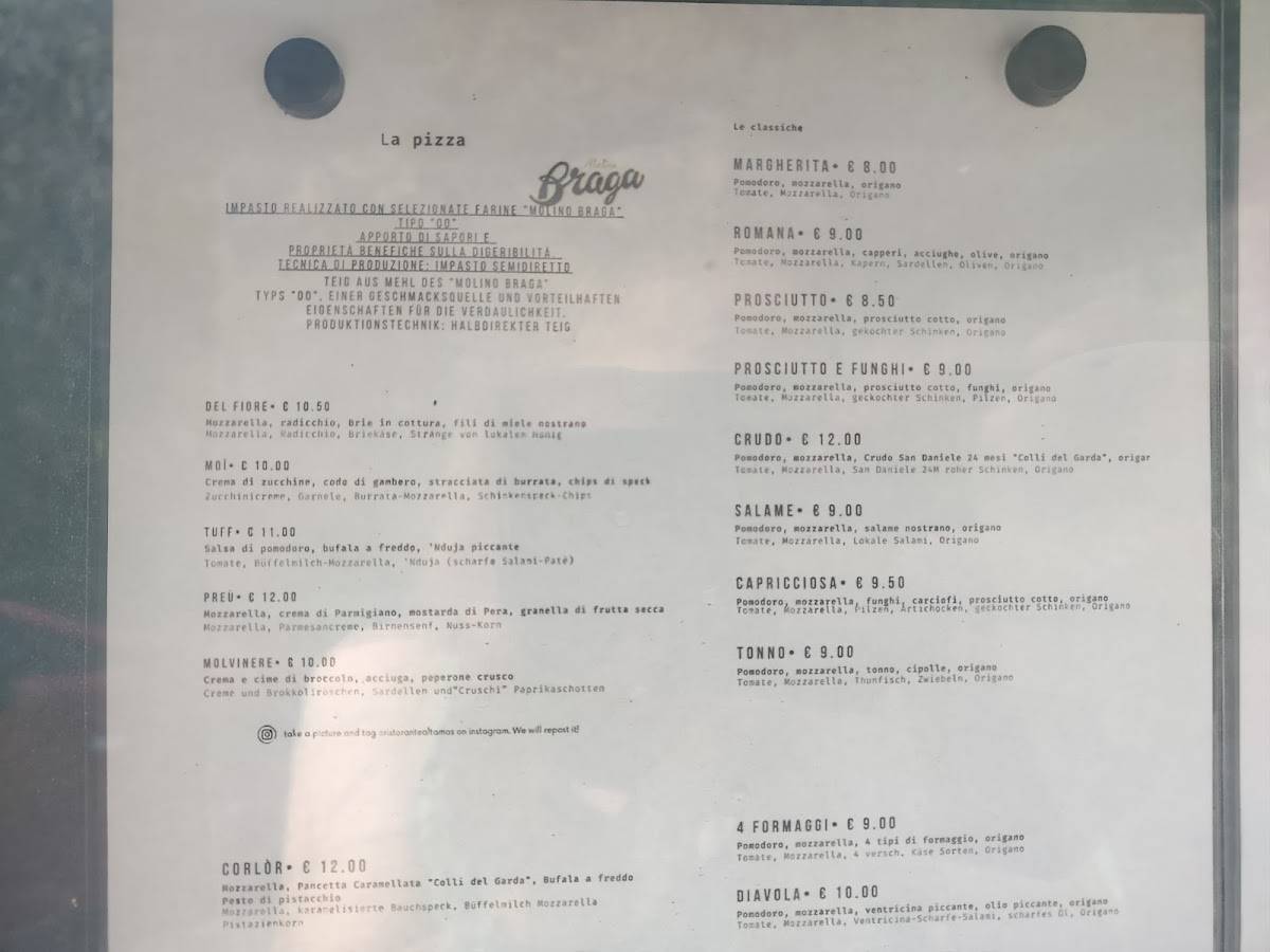 Menu di Ristorante Pizzeria al Tamàs 