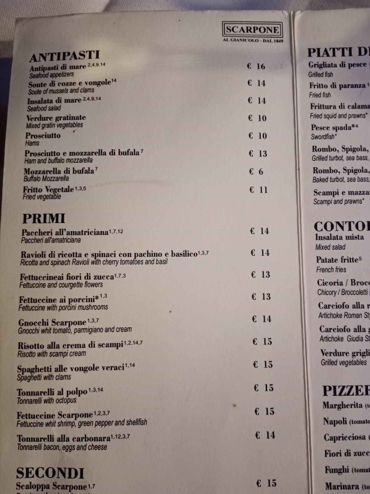 Menu di Ristorante Scarpone 