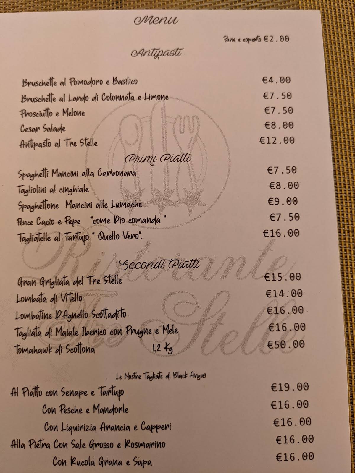 Menu di Ristorante Tre Stelle 