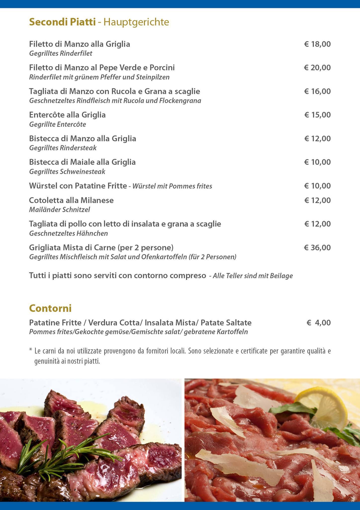 Menu di Ristorante alla Staffa 