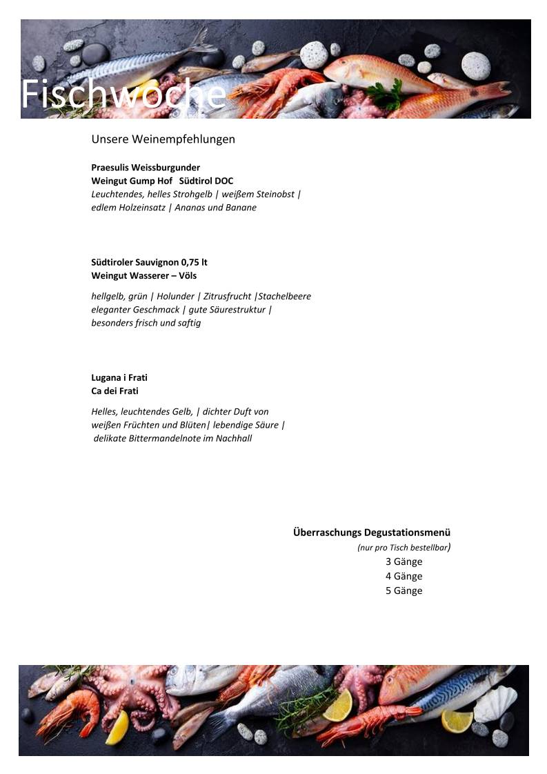 Menu di Ristorante appartamenti Pitschlmann 