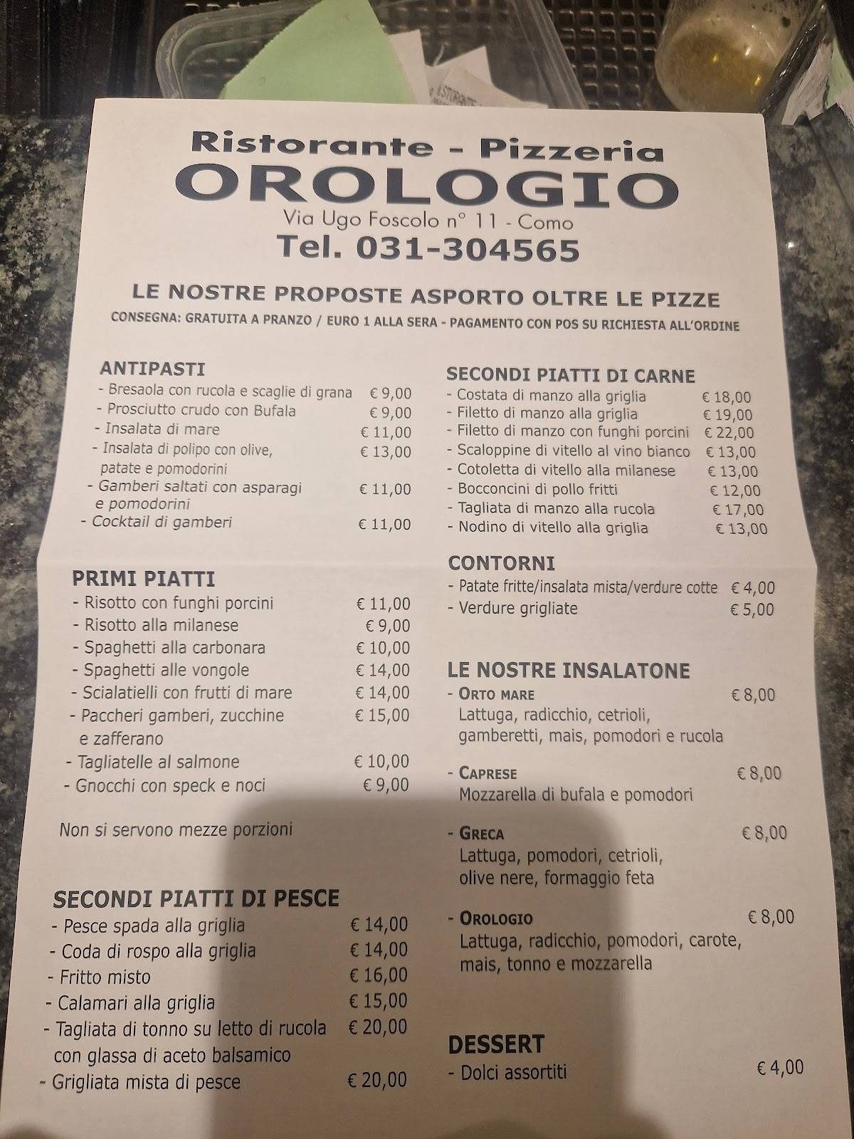 Menu di Ristorante Pizzeria L'Orologio 