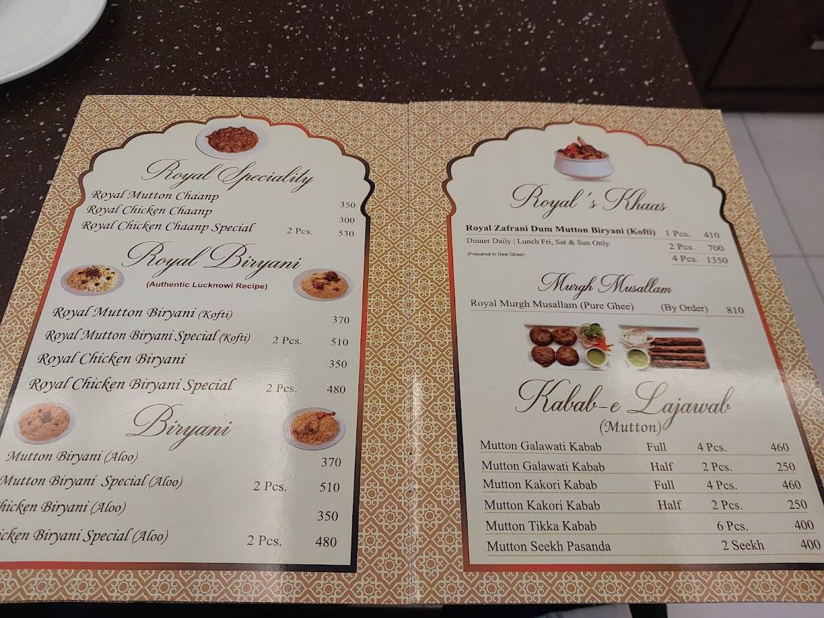 Royal Indian Restaurant menu