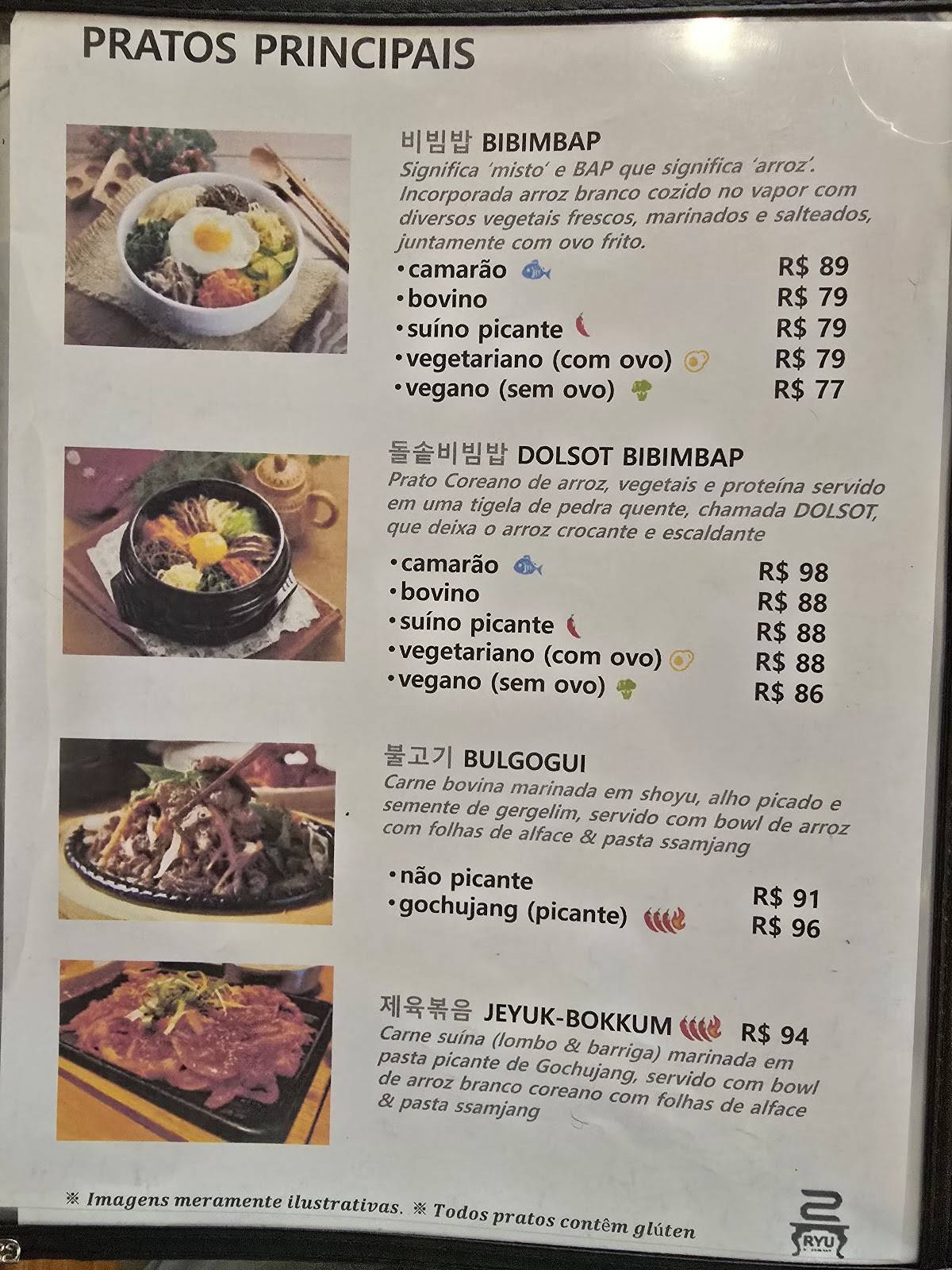 RYU restaurante cardápio