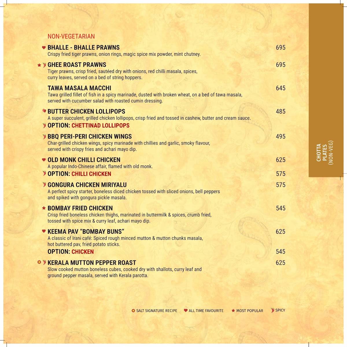 SALT - Indian Restaurant Bar & Grill menu