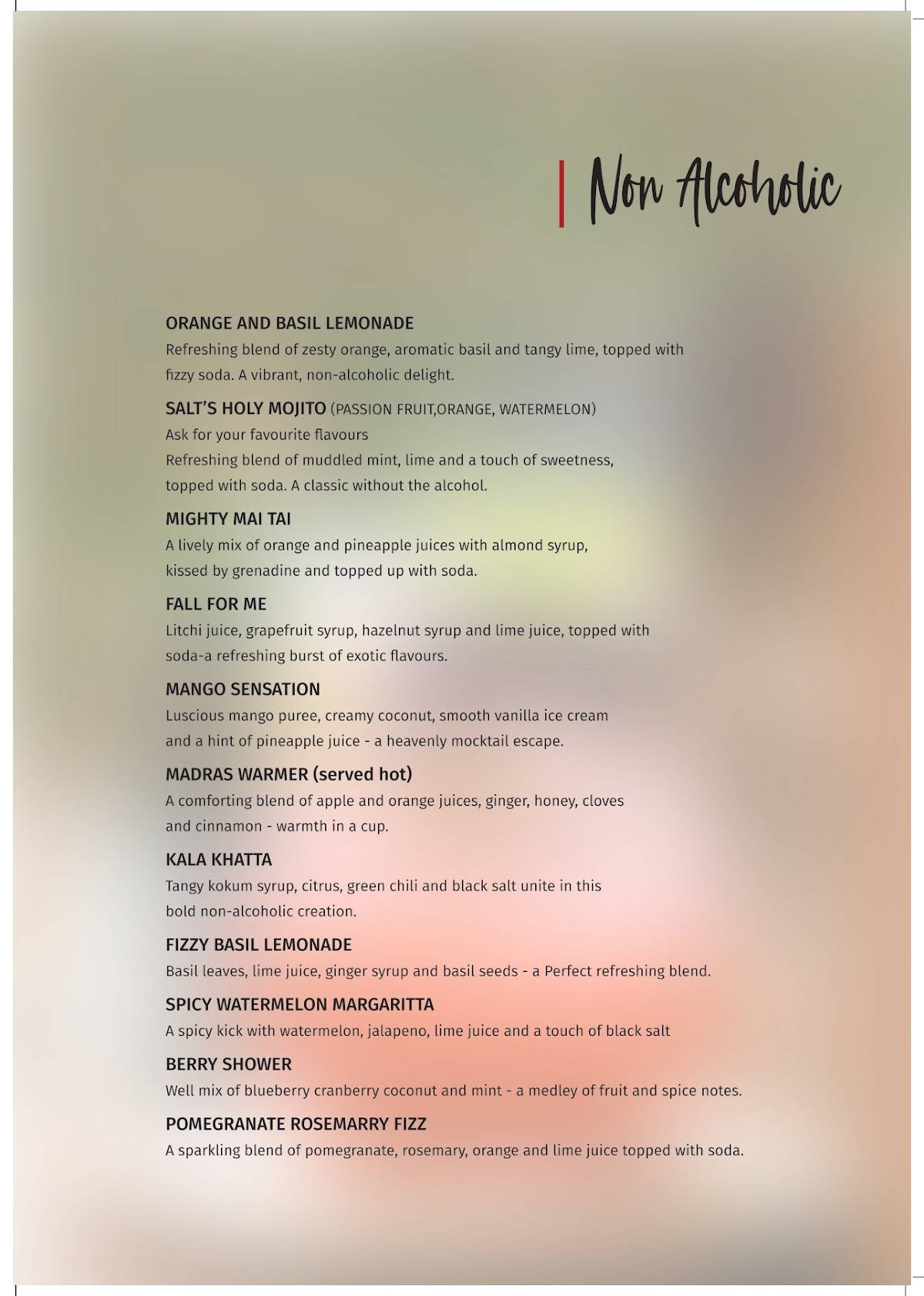 SALT - Indian Restaurant Bar & Grill menu