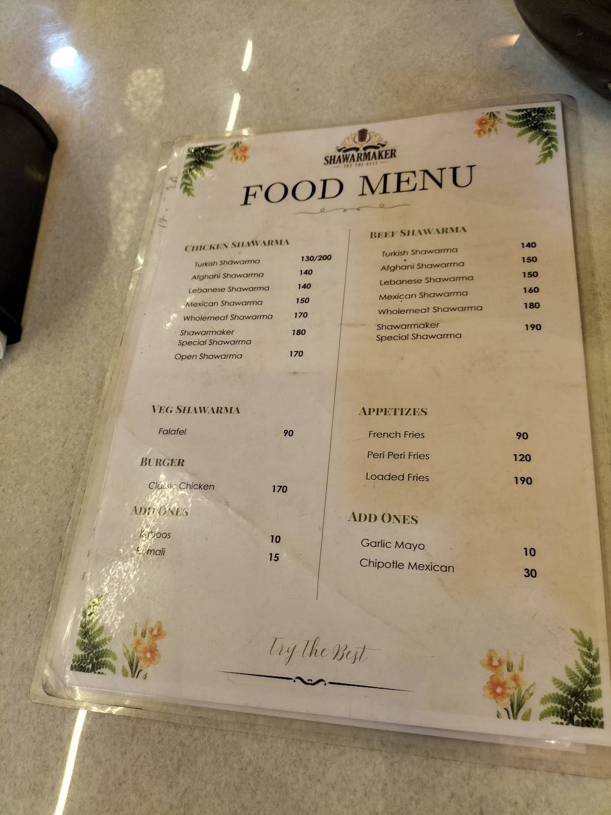 SHAWARMAKER KATTANAM menu