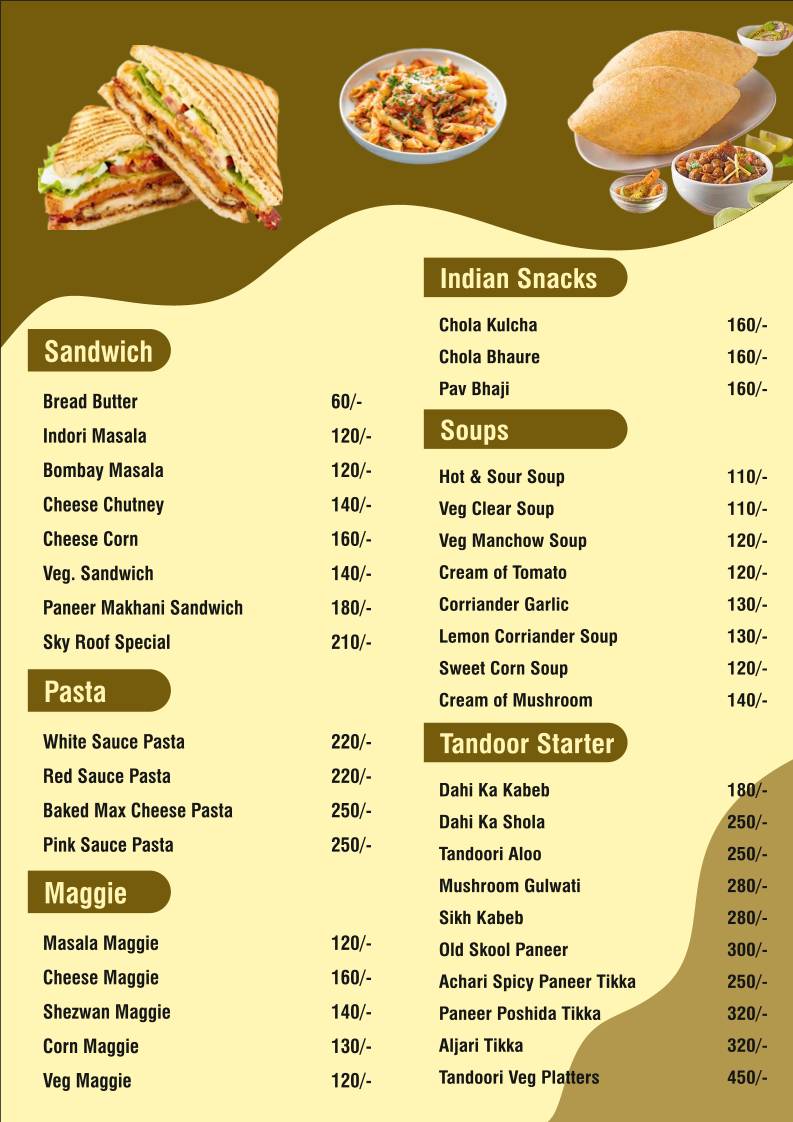 SKYROOF RESTRO UJJAIN menu