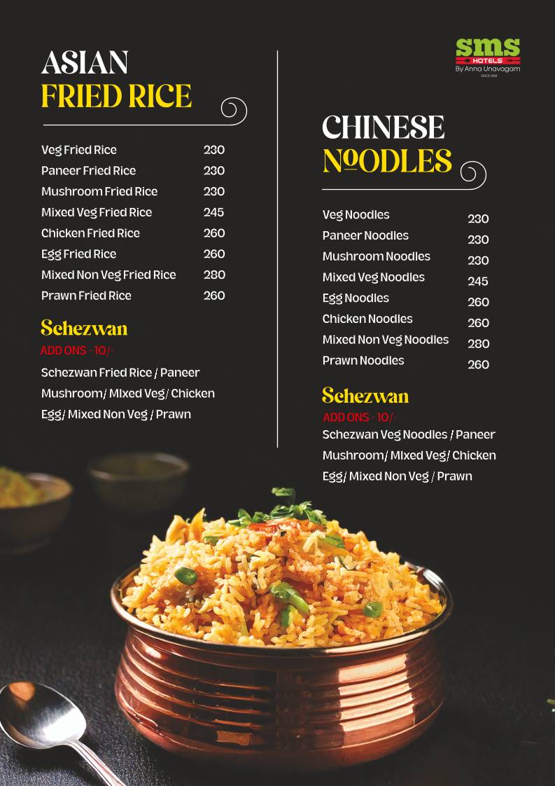 SMS HOTELS - Peelamedu menu