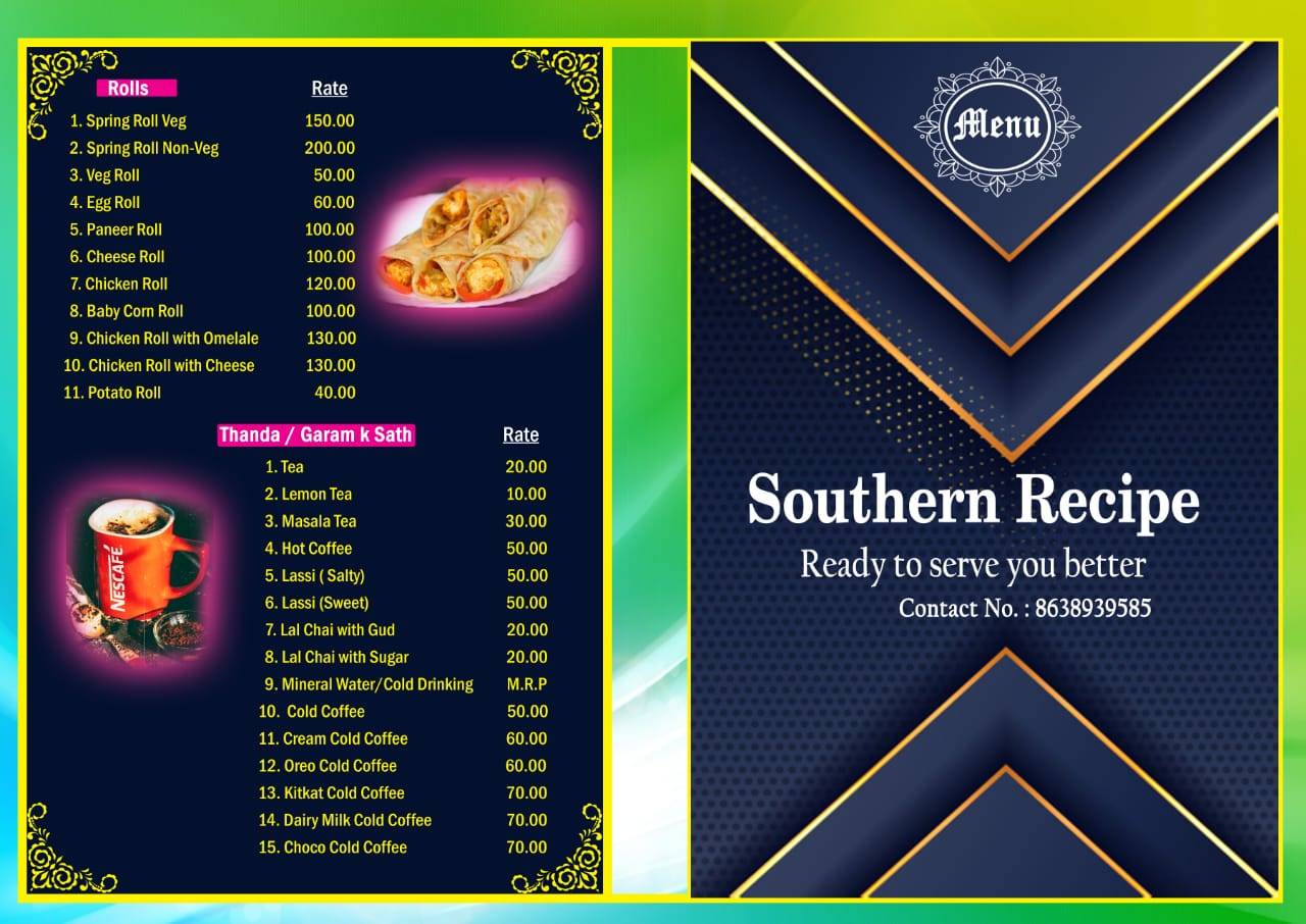 SOUTHERN RECIPE menu