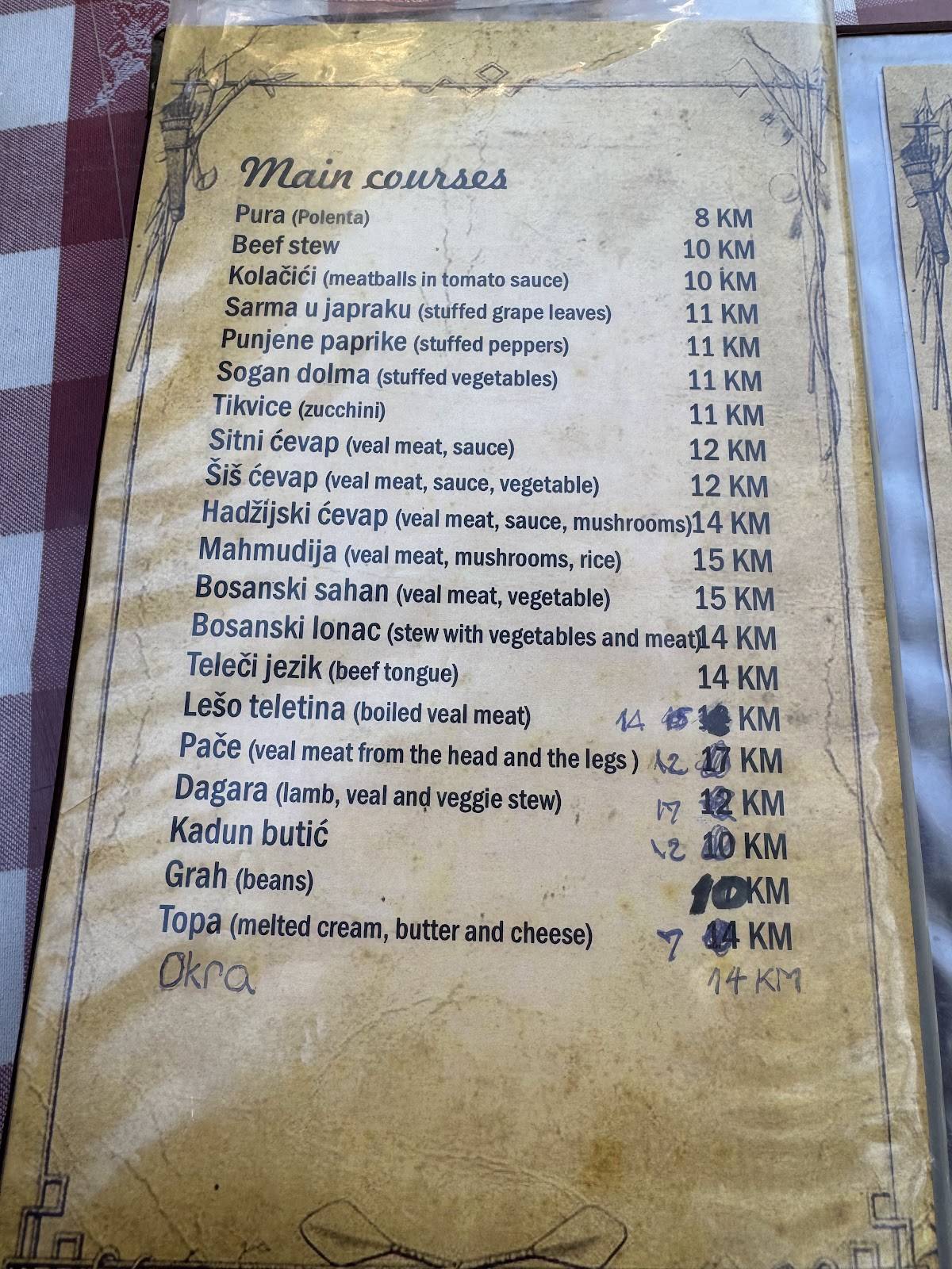 Menu de Šahovski klub "Bosna"