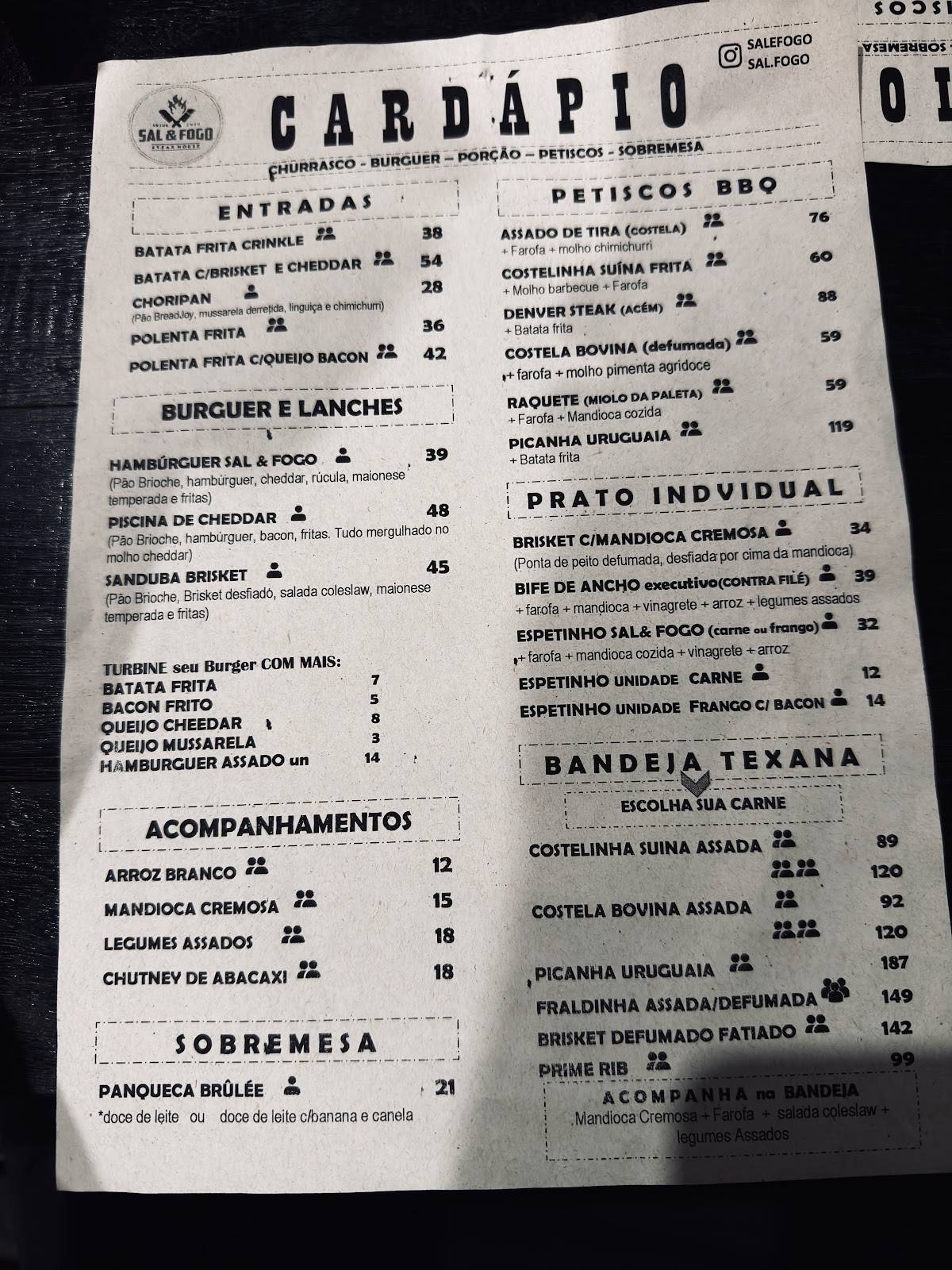 Sal e Fogo Steak House cardápio