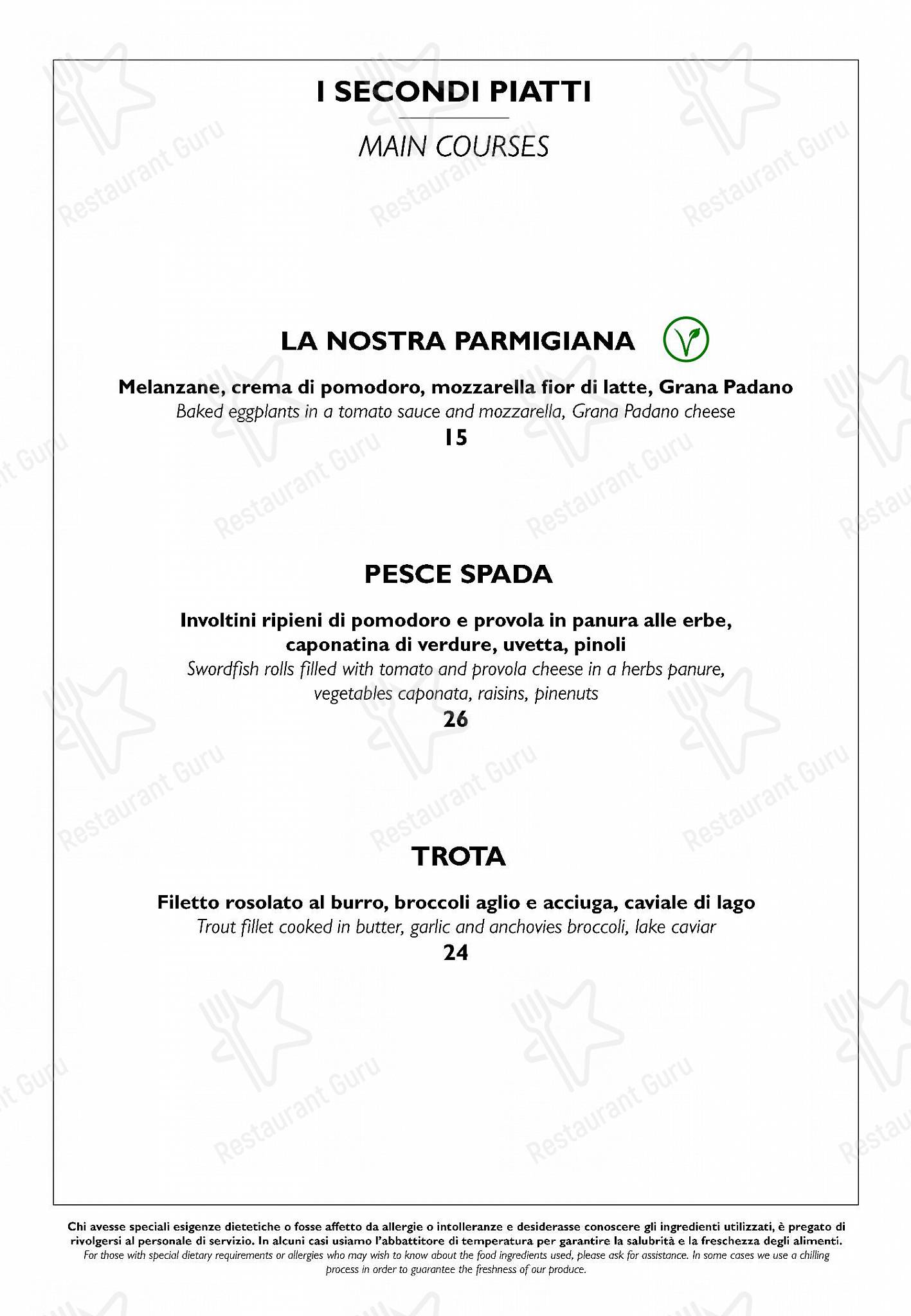Menu per Satin ristorante