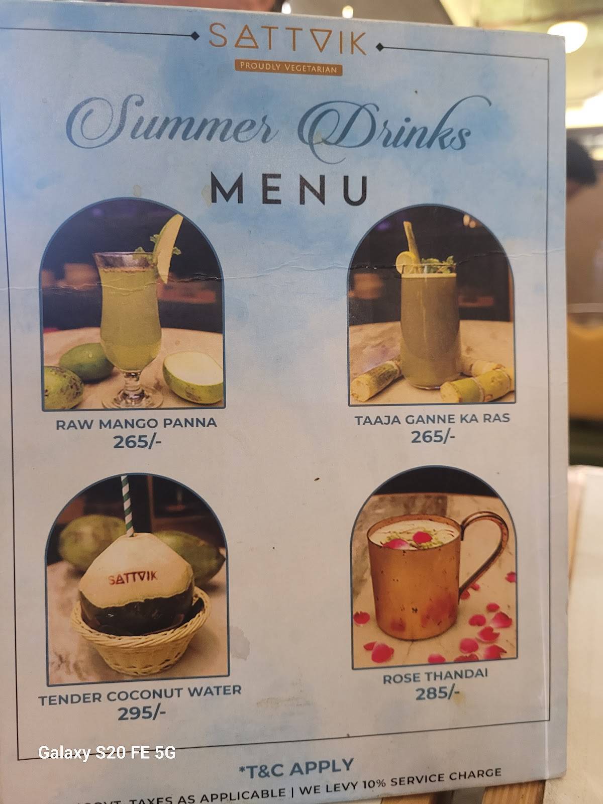 Sattvik restaurant menu