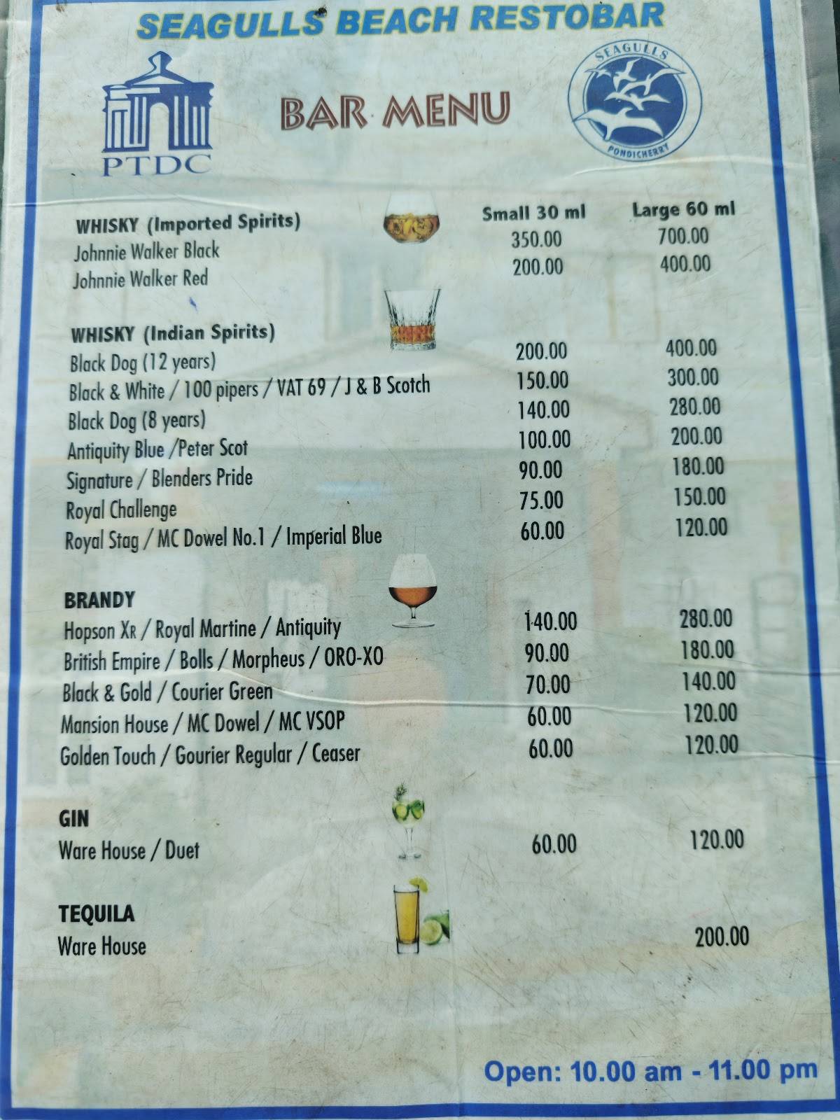 Sea Gulls Bar & Restaurant menu