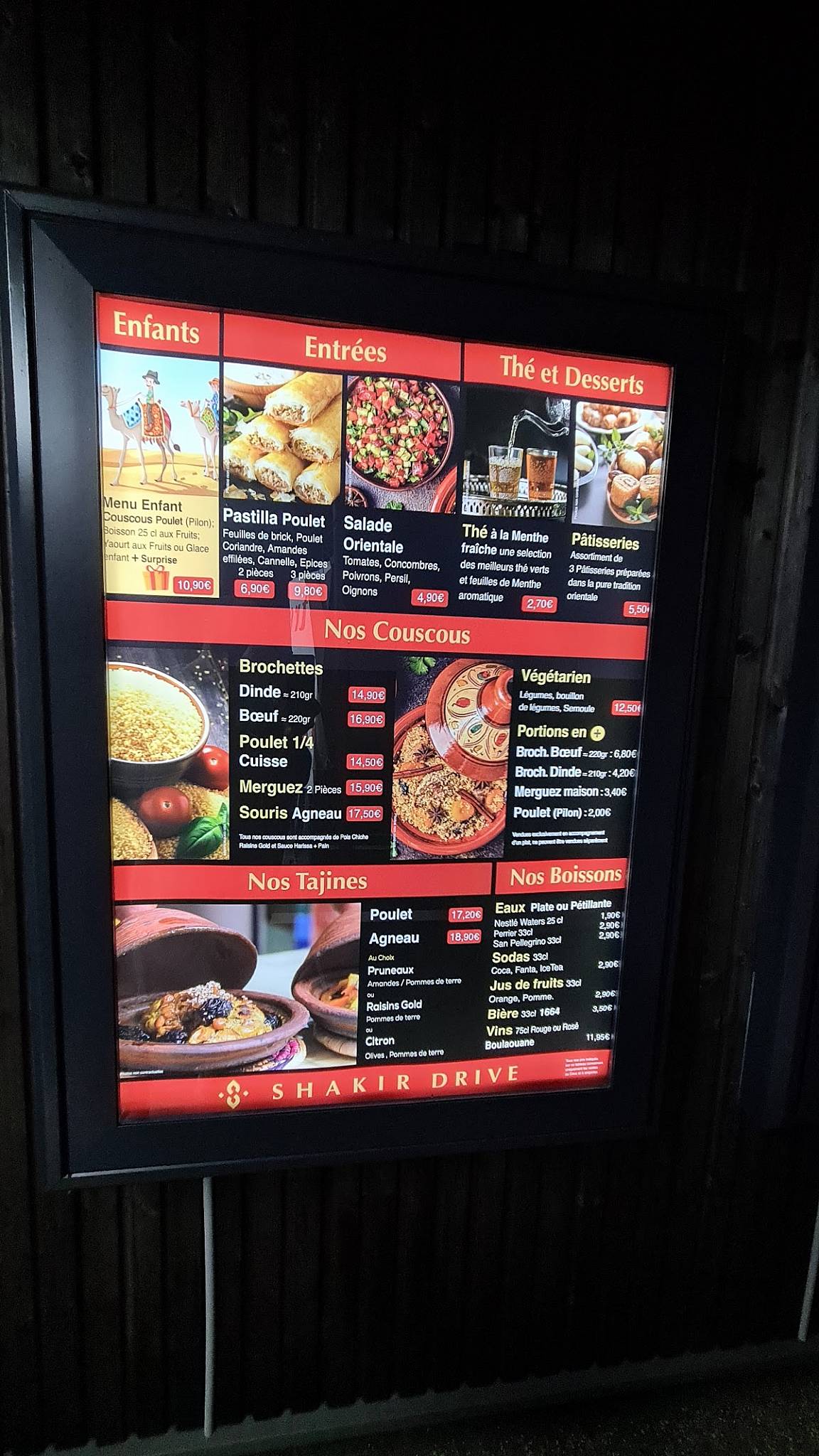 Menu au Shakir restaurant, AulnoylezValenciennes