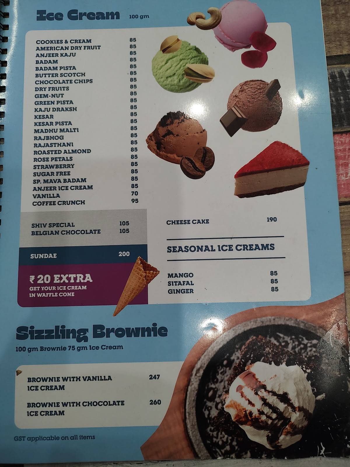 Shiv Ice Cream and Fast Food menu