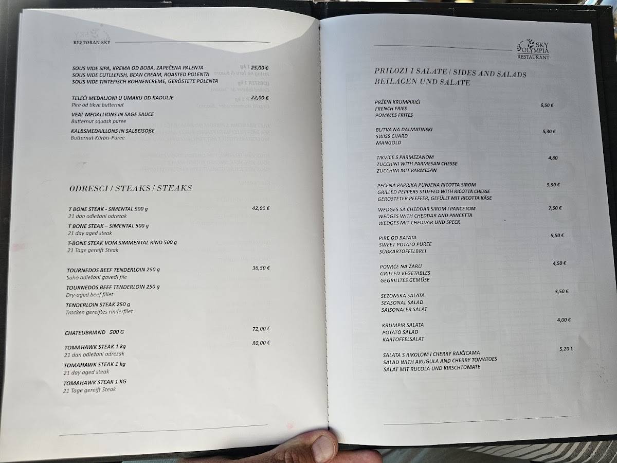 Menu di Restaurant Sky 