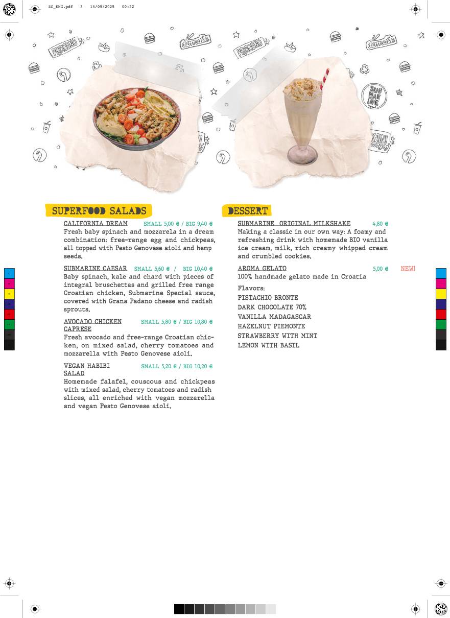 Menu di Submarine Burger Bogovićeva 