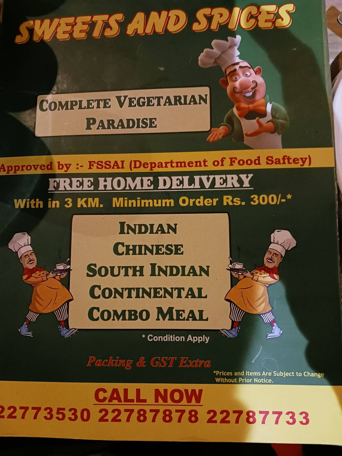 Sweets & Spices menu