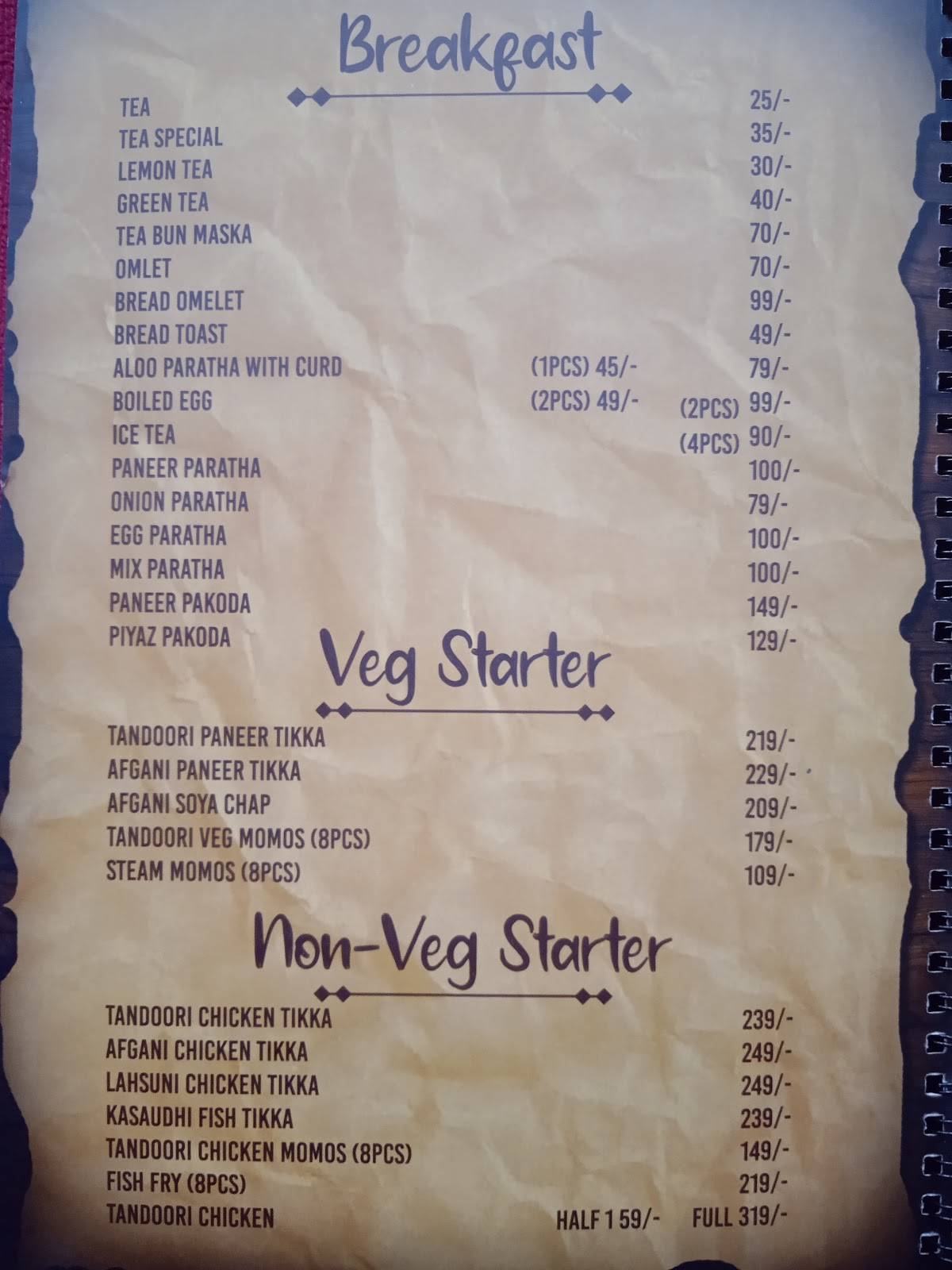 THE MIST CAFE & RESTRO menu