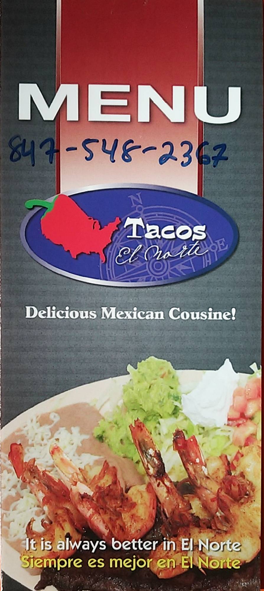 Menu at Tacos EL Norte In Round Lake Beach restaurant, Round Lake Beach