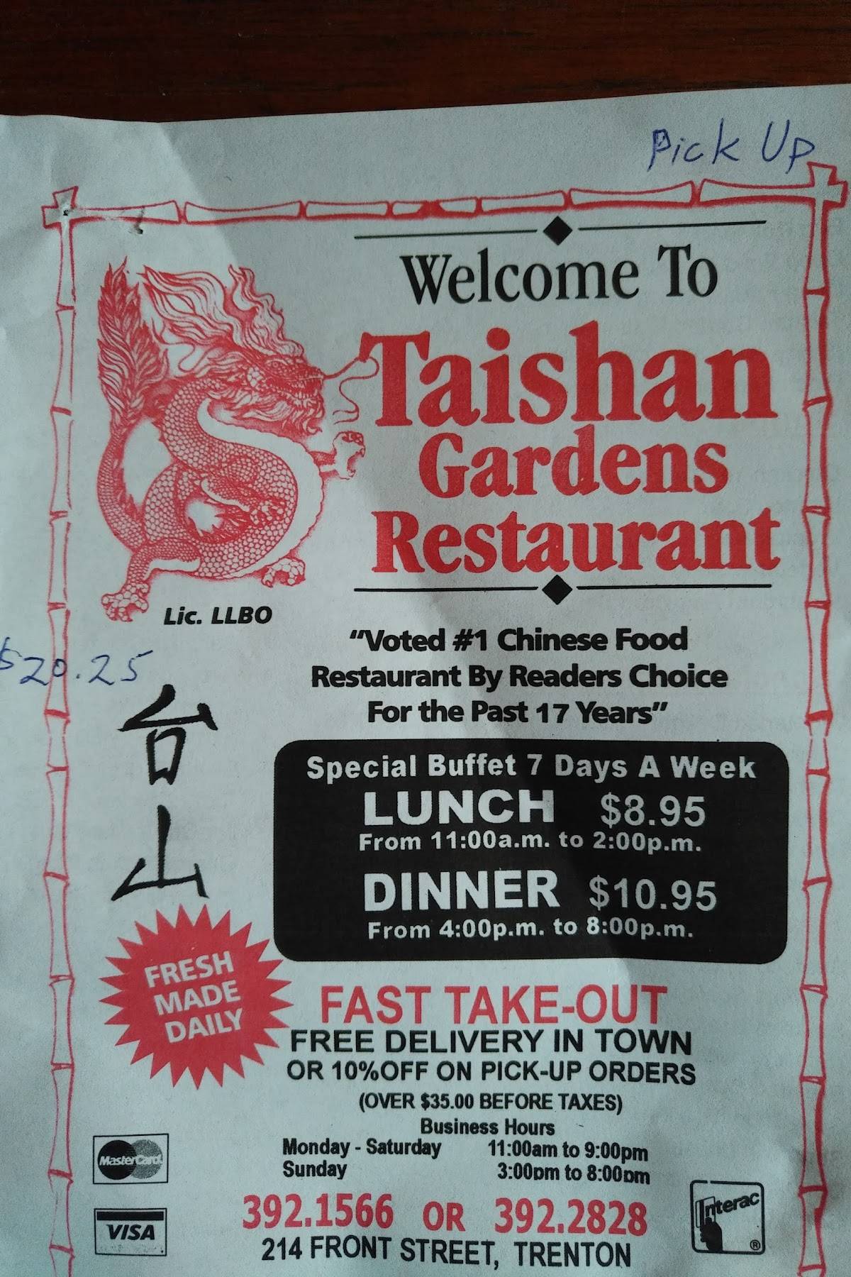 Menu at Taishan Gardens Restaurant, Quinte West