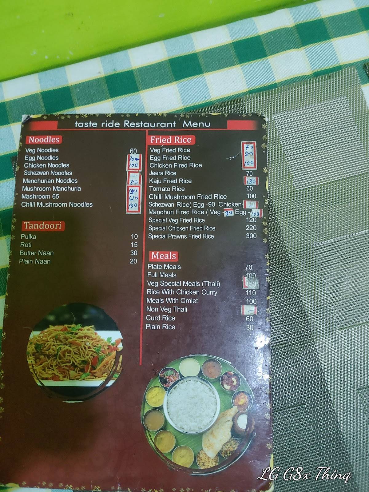 Taste Ride foods menu