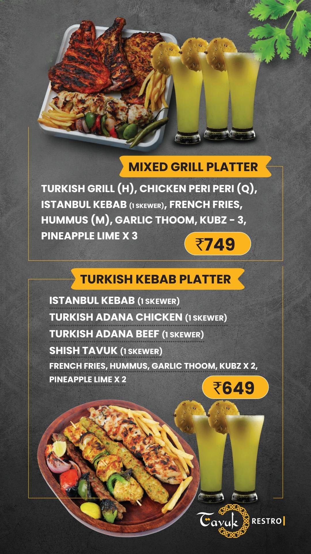 Tavuk Restro Eranhipalam menu