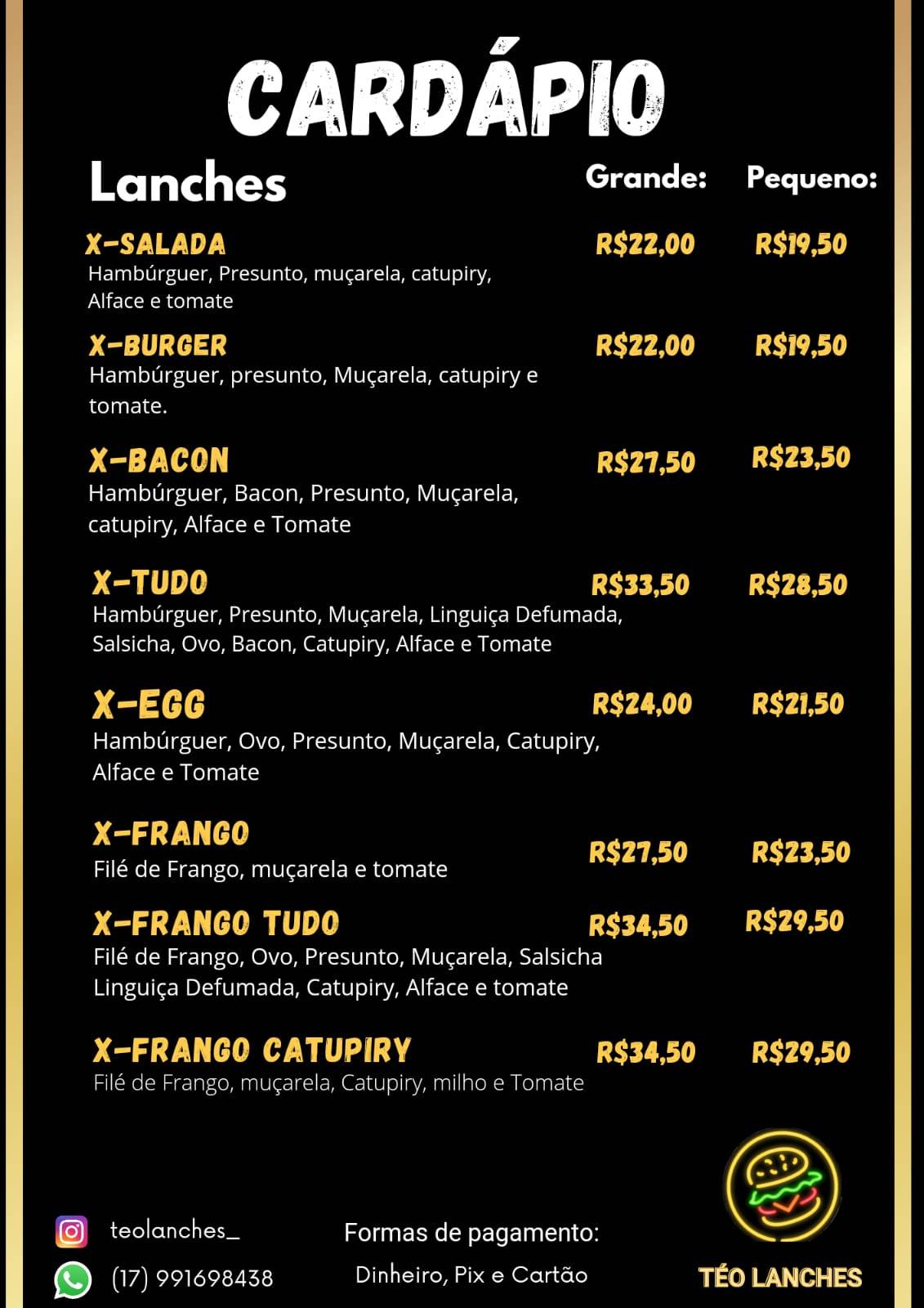 Téo Lanches & Porções cardápio