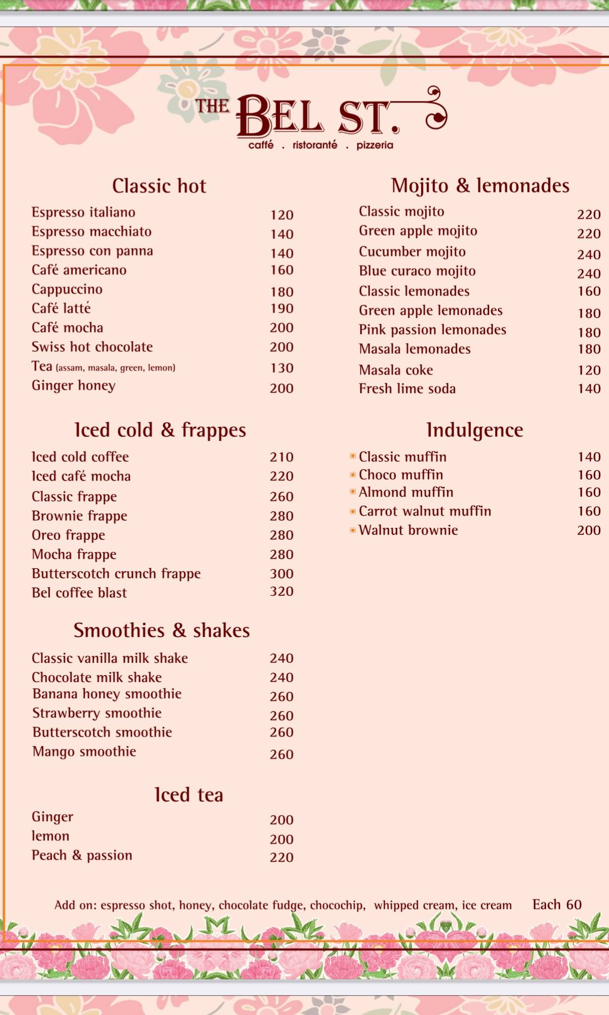 The Bel St. menu