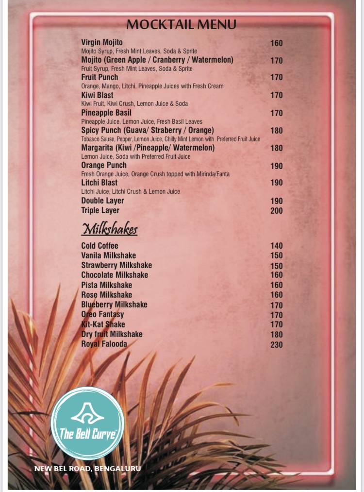 The Bell Curve - A Rooftop Cafe Restaurant menu