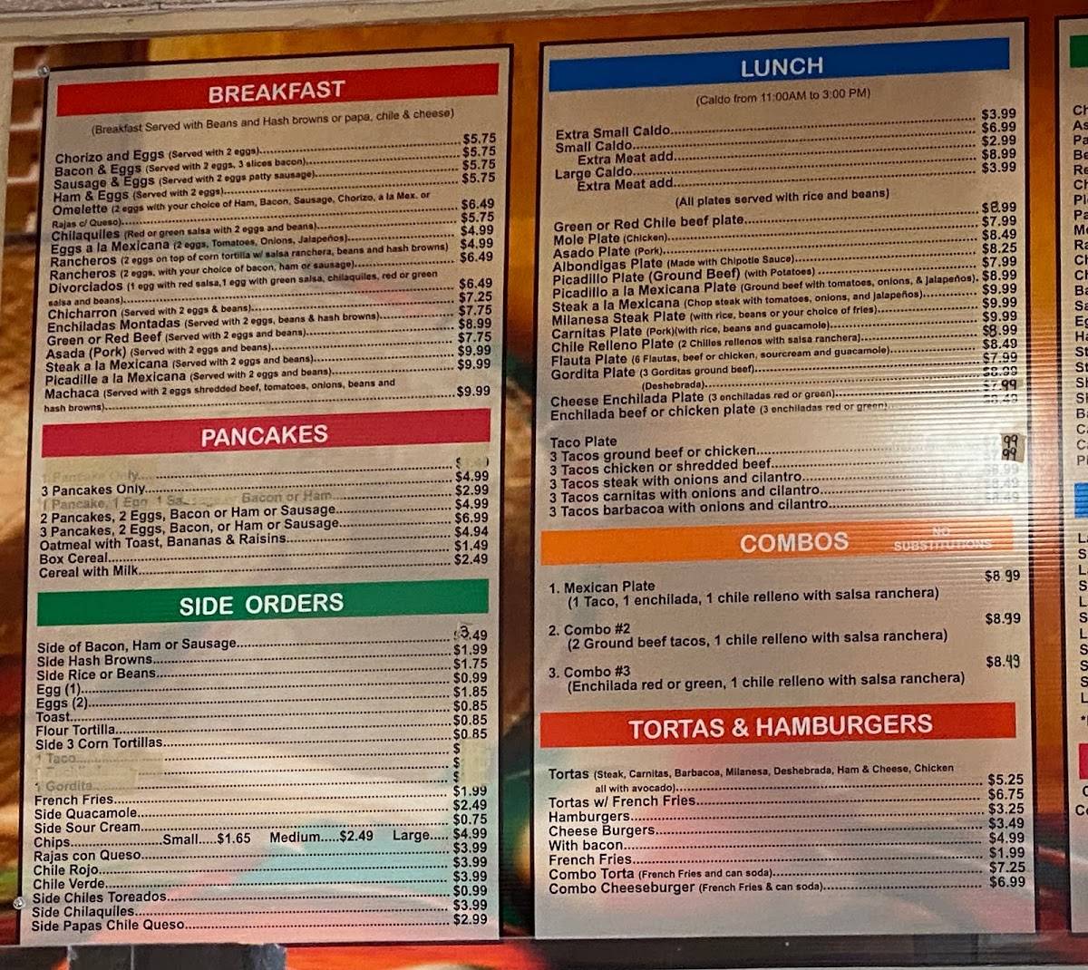 Menu at Burrito House restaurant, El Paso, Dyer St