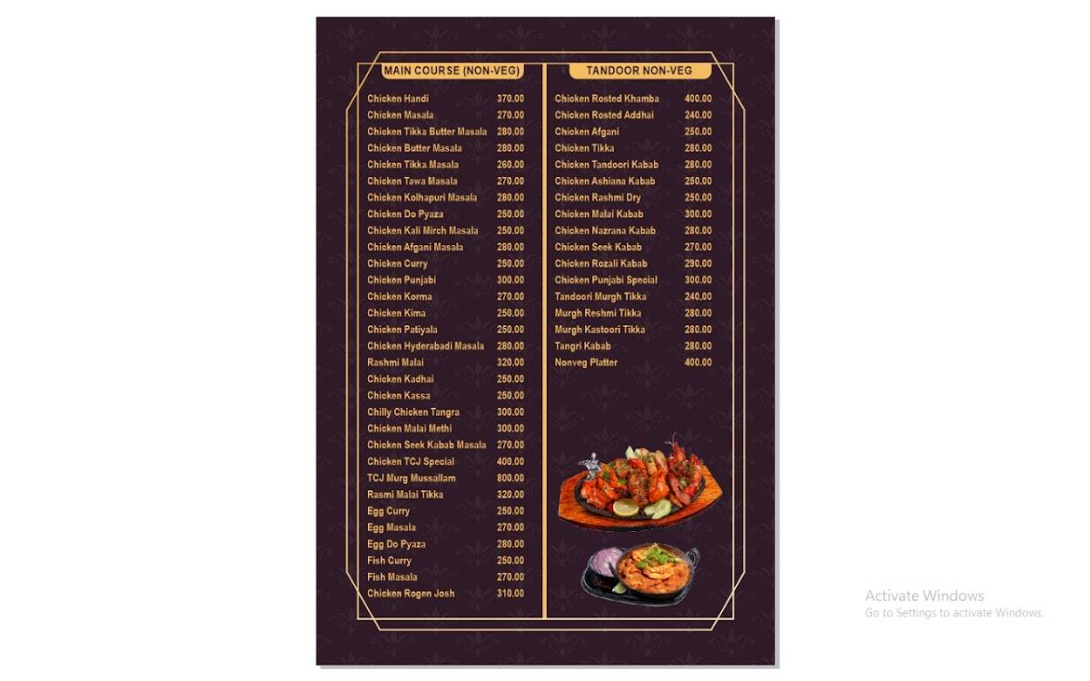The Central Jail Restaurant menu