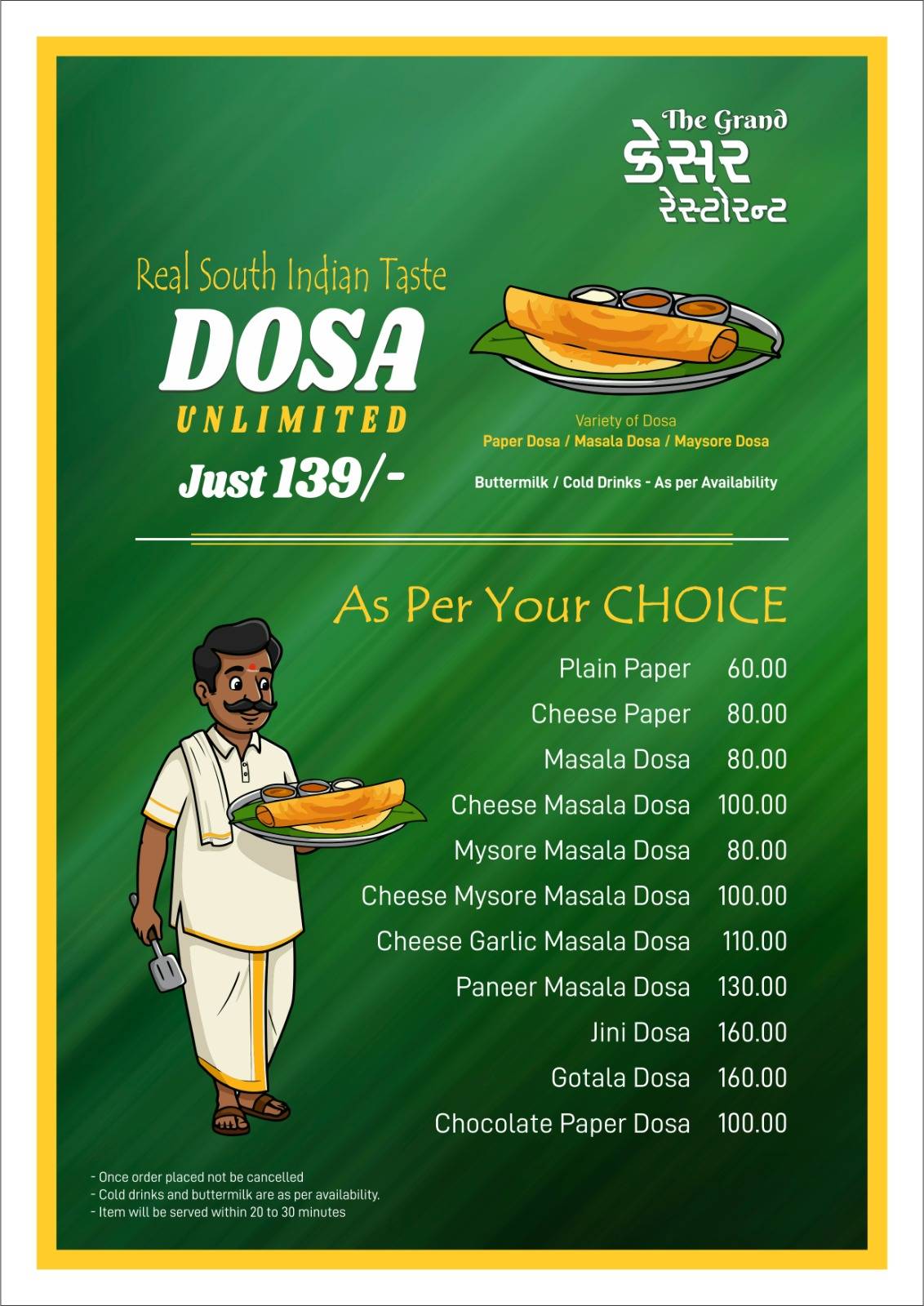 The Grand Kesar menu