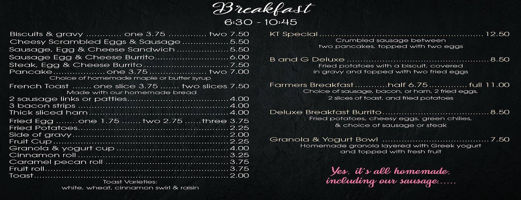 Menu at The Kitchen Table restaurant, Newcastle