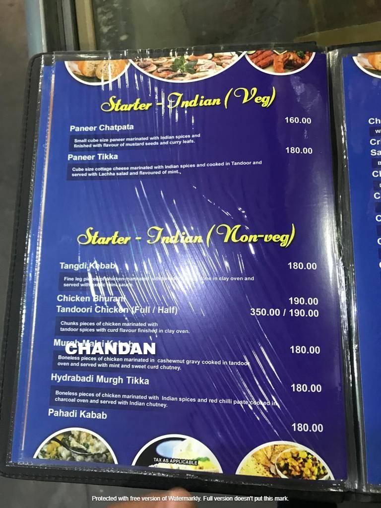 The Mirchi Masala menu