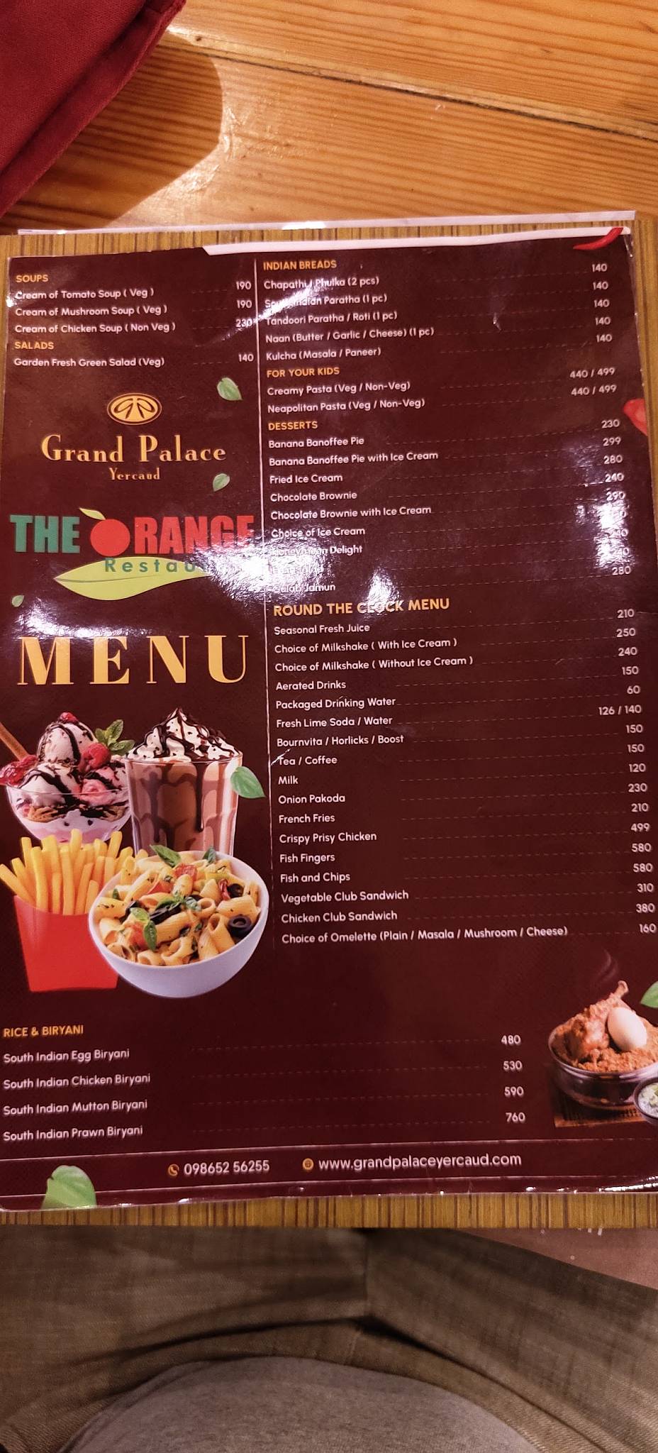 The Orange Multi Cuisine Restaurant, Yercaud menu