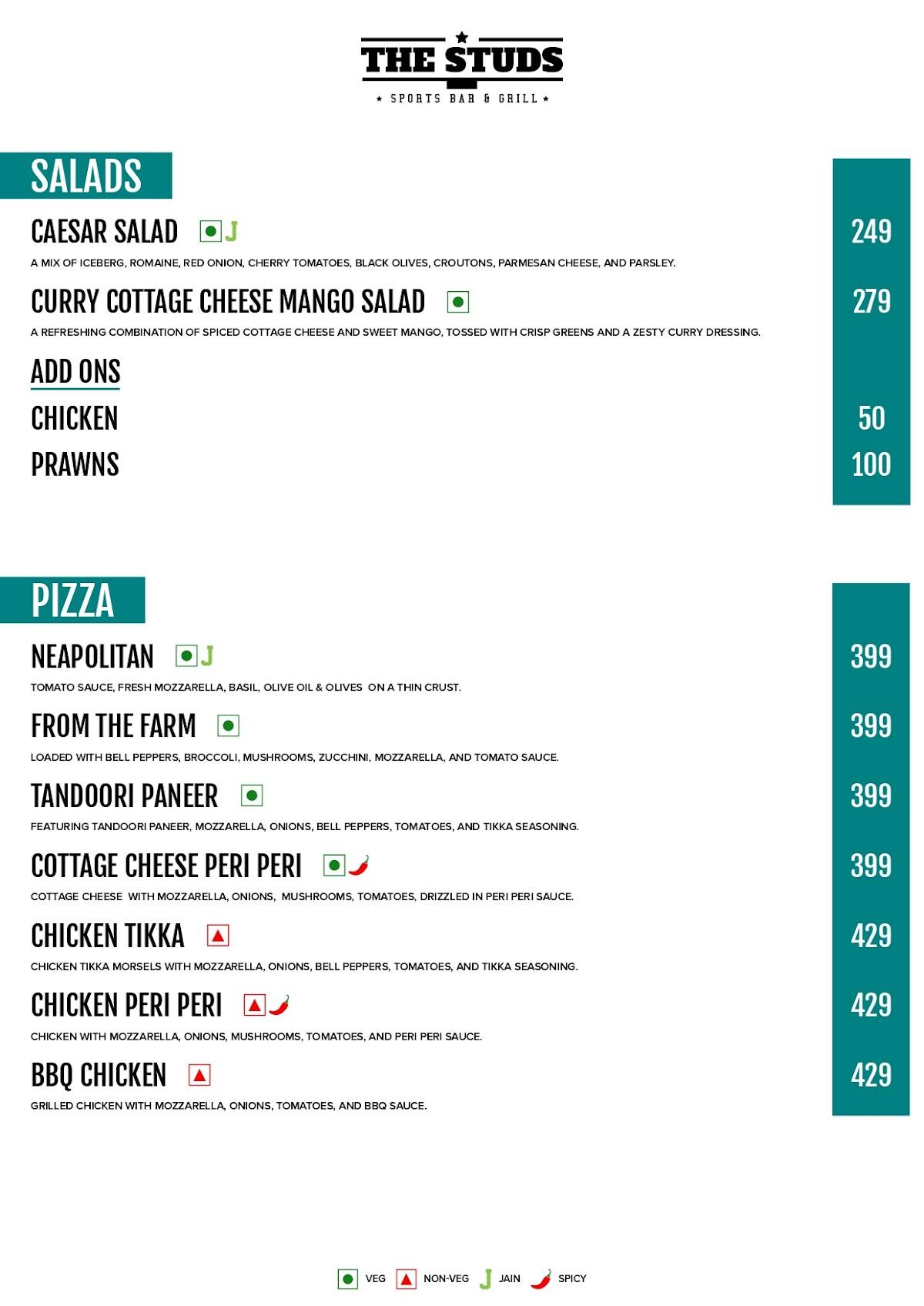 The Studs Sports Bar - All Day Diner & Taproom menu