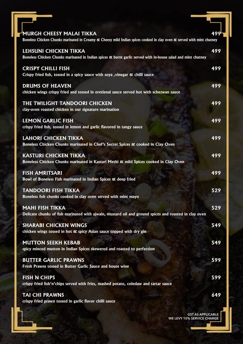 The Twilight Kitchen And Bar menu