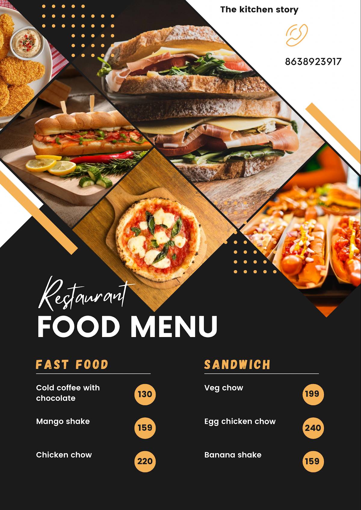 The kitchen Story menu