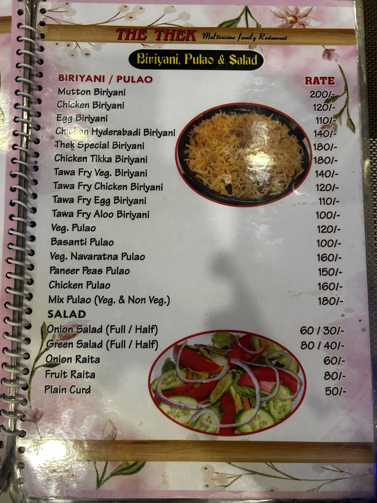 Thek Restaurant menu
