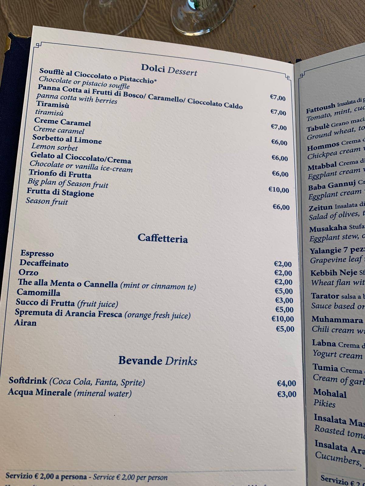 Menu di Shisha bar Ristorante Le Mille e una Notte 
