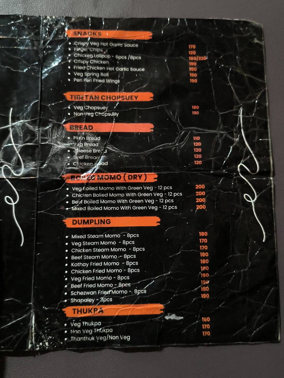 Tibetan Chef's Restaurant menu