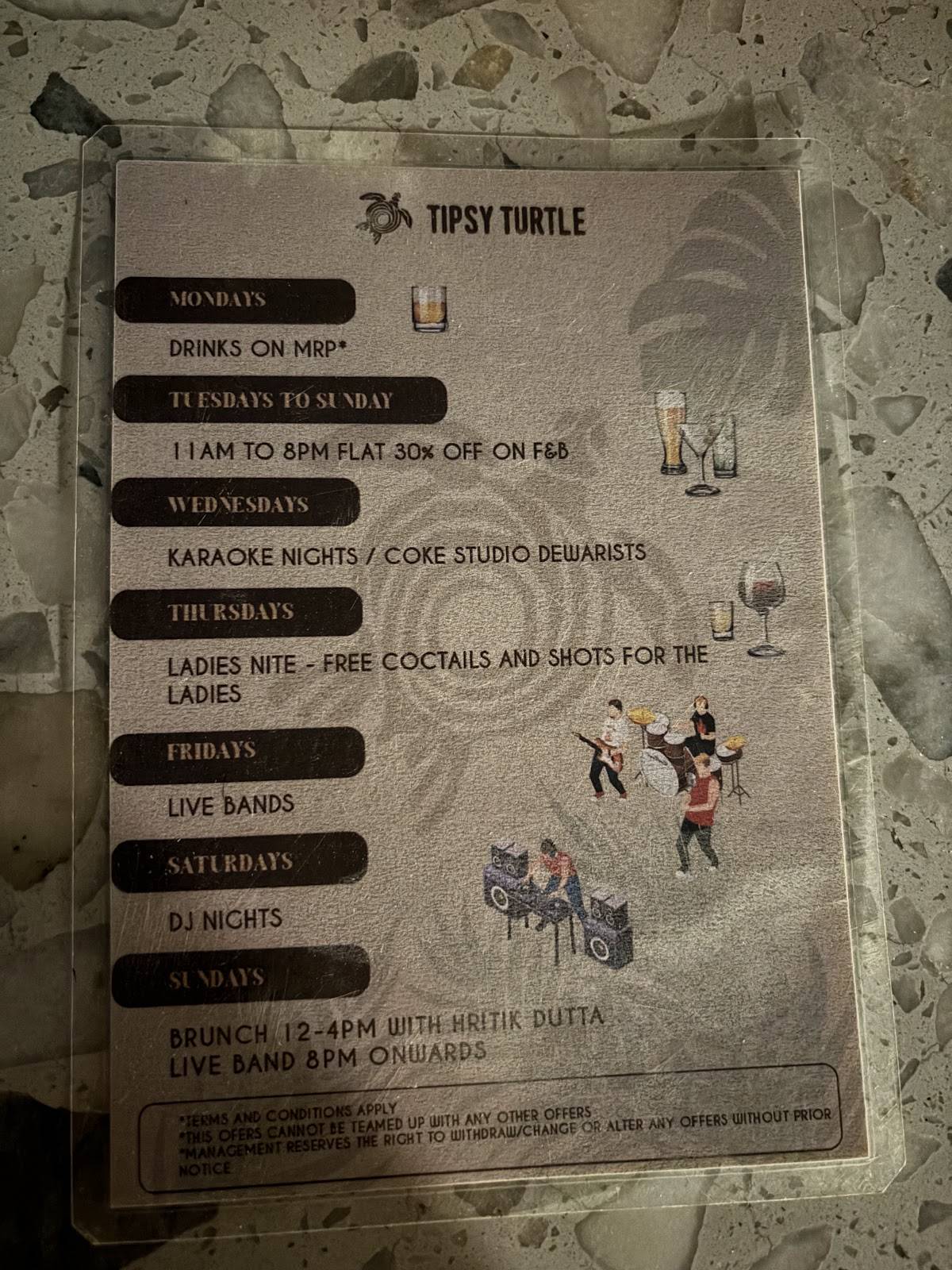 Tipsy Turtle Poolside Lounge Cafe menu
