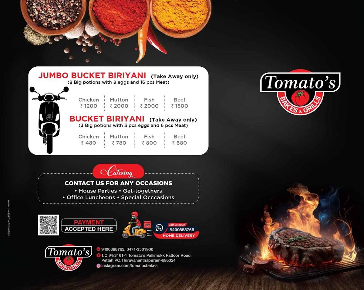 Tomato's Bakes and Grills menu